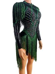 NOVANCE Y2055 <span class=keywords><strong>Comprar</strong></span> <span class=keywords><strong>ropa</strong></span> en línea Borla verde Plata Diamante Vestido de baile Diseño único Vestido de fiesta para Samba Latina - Product Image 3