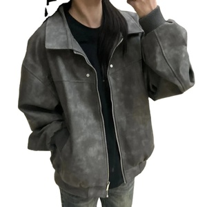 Veste en cuir rétro américaine 2025PU pour hommes et femmes au printemps et en automne, col rabattu, veste en cuir de couple - Product Image 3
