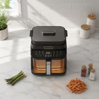 Friteuse à air multifonctionnelle électrique sans huile avec panier en verre et commande tactile, 5,5 L, personnalisable OEM, pour hôtels