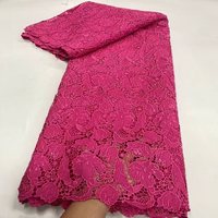 Kain Bordir Tali Merah Mawar Bunga, Kain Jala Bordir Laser, Aksesoris Pakaian Gaun Pengantin, Guipure 100%