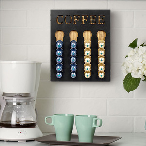 Étagère de rangement en bois minimaliste moderne, organisateur multi-compartiments pour cafés, support mural en bois massif pour capsules de café - Product Image 1