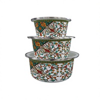 Ensemble de 3 casseroles classiques émaillées à large rebord, avec couvercles, compatibles gaz et induction, durables, faciles à nettoyer, en fonte