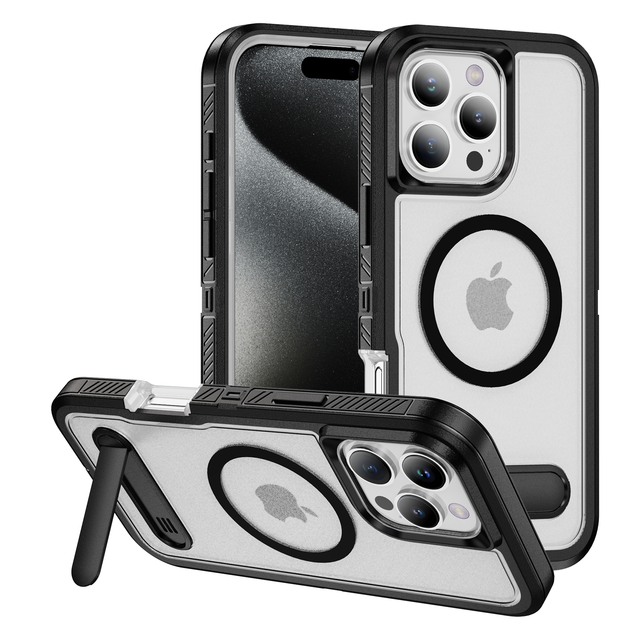 Heavy Duty Soft TPU Hard PC Rugged Shockproof Magnetic Phone Case for iPhone 16 Pro Max 17 15 14 13 12 with Strip Kickstand