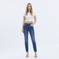 Celana Jeans Wanita High Waist Skinny Vintage Biru Tua Slim Fit Denim Stretch Lembut Bernapas Model Pensil