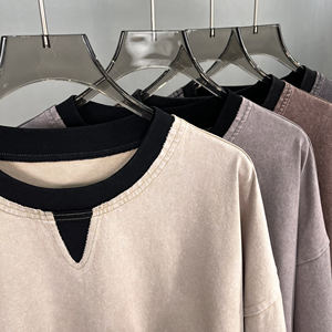 Nouveau T-shirt deux pièces Streetwear Vintage 250GSM Colorblock couches avec coton ample lavé à la cire - Product Image 3