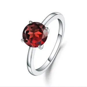 Abiding Moda Doğal Kırmızı Garnet Nişan söz yüzüğü 925 Ayar Gümüş Yuvarlak Yüzük Kadınlar Için Güzel Takı