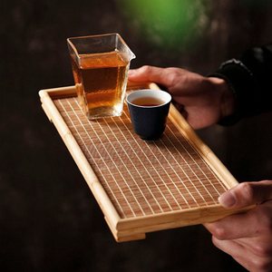 Japanese-style scholar's tea tray, dry brewing table, bamboo household solid wood <b>teacup</b> holder, handmade. - Product Image 1