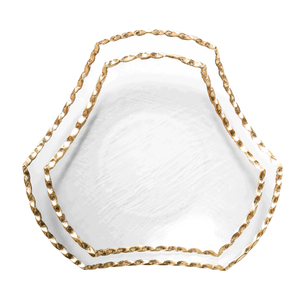 Assiettes en verre irrégulières en forme de goutte d'eau, bord doré torsadé, ondulation verticale, vente en gros, fourniture de vaisselle en vrac - Product Image 3