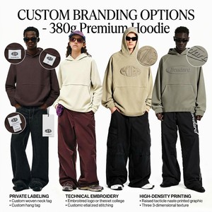 <span class=keywords><strong>Sudadera</strong></span> con Capucha <span class=keywords><strong>de</strong></span> Forro Polar Grueso para Hombre, 380GSM, Estilo Tech Fleece, Manga Raglán Minimalista, Cuello Alto, Estilo Urbano - Product Image 6