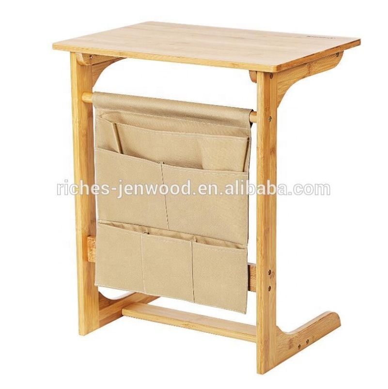 Bambou Table de Collation avec sac de rangement Canapé Table D'appoint Console Bureau D'ordinateur Portable
