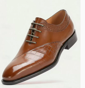 Chaussures en cuir pour hommes, style Oxford, talon bas, semelle en caoutchouc, doublure en cuir véritable, noir, gris, marron foncé, Dreamy Stark JN0902 - Product Image 5