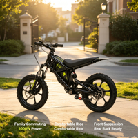 Moto électrique tout-terrain légère en aluminium pour enfants, 1000W, transmission par moyeu arrière, vitesse maximale 35 km/h, pneus tout-terrain de 16 pouces, charge utile 70 kg, E-Bike