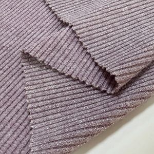Brilhante Lurex Ribbed <span class=keywords><strong>Rayon</strong></span> Poliéster <span class=keywords><strong>Nylon</strong></span> Spandex Malha 320gsm Metálico 2*2 Rib Tecido para Camisola Cardigan - Product Image 2
