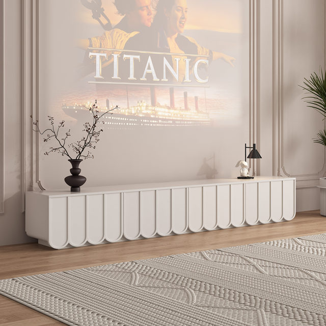 Modern White Floating Storage Cabinet Wall Mounted Sideboard Decorative Fluted Door TV Console Cabinet for Living Room