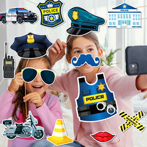 PZ334 Kit d'accessoires photo sur le thème de la fête de la <span class=keywords><strong>Police</strong></span> Chapeau de <span class=keywords><strong>police</strong></span> en papier Lunettes Bâton photo Accessoires pour garçons Fête d'anniversaire Fournitures de jeu - Product Image 4