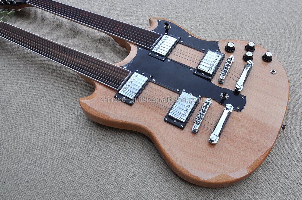 Flyoung天然木カラーダブルネック612弦エレキギターフレットレス