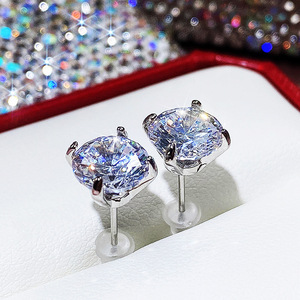 Orecchini a Perno Classici a Quattro Punte Rotondi per Donne, Brillanti Orecchini Solitari, Gioielli di Moda Quotidiana - Product Image 4
