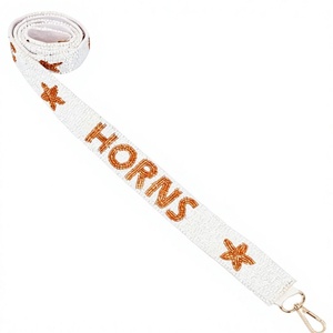 Cordón de nailon blanco con estampado de cuernos naranjas y gancho metálico con diseño de estrellas, correa duradera y moderna - Product Image 1