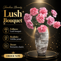 Bouquet de roses artificielles roses en soie, arrangement floral, 6 tiges enveloppées, respectueux de l'environnement, pour la maison et les mariages