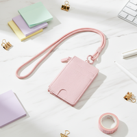 Dompet Gantung Leher Gaya Korea untuk Pelajar, Dompet Koin Mini Ultra Tipis dan Pendek, Mudah Dibawa, Bahan PU dengan Ritsleting