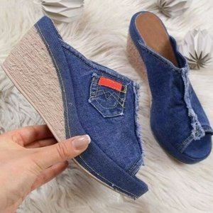 Nouvelles Sandales Mules d'été pour femmes, style Cowboy, mode rétro, à plateforme <span class=keywords><strong>compensée</strong></span>, à talons hauts ouverts, pour la plage - Product Image 1