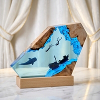 Lámpara de Resina Epoxi y Madera Natural Hitop, Arte Marino, Regalo de Cumpleaños, Tiburones Ballena, Buzo, Naufragios, Trofeo de Resina, Modelo de Animal