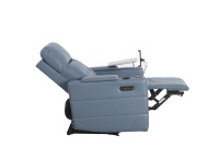 Sofá reclinable de potencia moderna, reposacabezas ajustable superior de pared cero, soporte de teléfono LED, portavasos, mesa pequeña, tela tapizada
