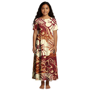 Vestido Infantil con Diseño Floral Hawaiano Estampado Personalizado, Vestido de <span class=keywords><strong>Fiesta</strong></span> de Manga Corta para Niñas, Venta al Por Mayor OEM - Product Image 3