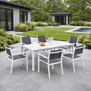 Ensemble de table et chaises de patio <span class=keywords><strong>en</strong></span> aluminium résistant aux intempéries, 7 pièces, <span class=keywords><strong>pour</strong></span> villa, bord de piscine, fabrication moderne, directement de l'usine - Product Image 6
