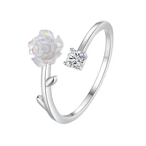 Perhiasan desainer Mode s925 perak murni kamelia cincin penyesuaian terbuka bunga untuk wanita