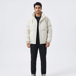 Blouson d'hiver matelassé pour homme, style urbain, grande taille, personnalisable sur le devant, en toile épaisse et chaude, col montant, longueur standard - Product Image 1