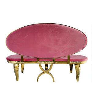Vente en gros de meubles de fête d'hôtel canapés 2 places pour trône canapé de mariée et de marié en acier inoxydable doré à dossier ovale - Product Image 2