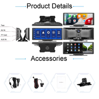 Écran tactile portable IPS 10,26 pouces pour voiture, système multimédia Android Auto CarPlay, rétroviseur avec caméra de recul et aide au stationnement