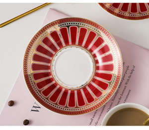 Ensemble tasse à café et soucoupe en porcelaine fine moderne 250 ml Thème des vacances romaines Goûter anglais glacé blanc doré Cuillère dorée - Product Image 6