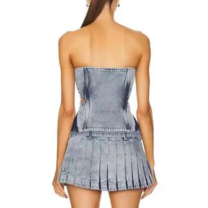 Nouvelle Arrivée Robes en Jean de Haute Qualité pour Femmes, Décolleté Sexy, Sans Bretelles, Vintage, Délavé à l'Acide, Mini Robe Moulante en Jean - Product Image 3
