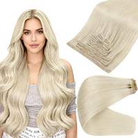 Extensions de cheveux Remy 100% alignées sur les cuticules, cheveux humains véritables, blonds avec mèches, blond platine, Cabello Humano, extensions à clips brutes