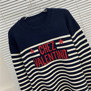 Camiseta de punto informal y versátil para hombre y mujer, con estampado de letras de marca de moda, de manga larga, con rayas, cuello redondo, estilo suéter VT - Product Image 6