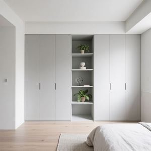 Armoire de chambre à coucher avec bureau, design personnalisé, style en bois, rangement de vêtements, meubles modernes, blanc, Lemari Pakaian - Product Image 2