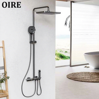 Ensemble de douche mural moderne en laiton brossé gris anthracite avec mitigeur eau chaude et froide à double poignée pour la vente en gros