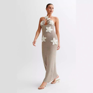 Nuevo Vestido Maxi de Playa de Ganchillo Sólido 2026 para Mujer, Halter Hueco Floral, Traje de Baño, Cubre Bikini - Product Image 2