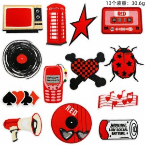 Iron on <b>Red</b> Series Embroidered Cool Girl Style Heart Phone <b>Bow</b> Capsule Strawberry Card Patch for Clothing Accessories - Product Image 5