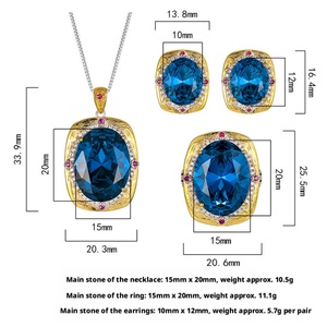 High-end Eco-friendly Copper 15*20-10*12mm Blue Cubic Zirconia Bridal Jewelry <b>Set</b> <b>Stud</b> <b>Earrings</b> and Necklace <b>Set</b> for Women - Product Image 6