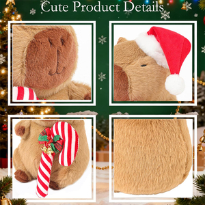 Peluche <span class=keywords><strong>de</strong></span> Capibara Suave y Adorable <span class=keywords><strong>de</strong></span> 9 Pulgadas Personalizable con Gorro <span class=keywords><strong>de</strong></span> Santa Claus y Bastón <span class=keywords><strong>de</strong></span> Caramelo, Decoración Navideña para Fiestas, Regalos para Niños - Product Image 3