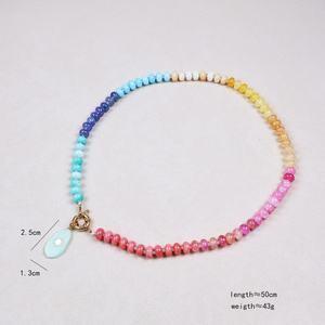 Bohemian Natural Crystal Diamond Pendant <b>Necklace</b> Colorful Beaded Neck Chain Summer <b>Beach</b> Dopamine Stainless Steel Material - Product Image 6