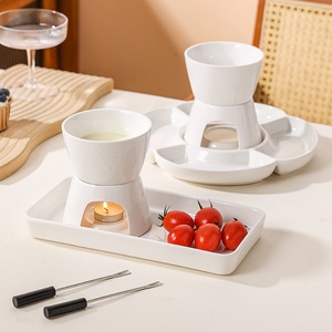 Set per Fonduta di Formaggio e <span class=keywords><strong>Cioccolato</strong></span> Fai-da-Te in Porcellana Bianca Pura, Ecologico, 1-2L, con Vassoio per Vino e Gelato, Bicchieri Haagen-Dazs - Product Image 2