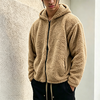 Blouson Teddy Homme Zippé Intégral en Polaire Sherpa Kaki Oversize Chaud Décontracté Hiver Streetwear Manteau Survêtement