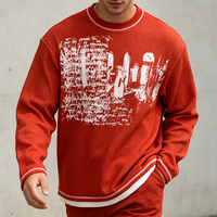 T-shirt à manches longues en tricot gaufré pour homme, imprimé graphique décontracté, pull rétro streetwear, t-shirt thermique en coton