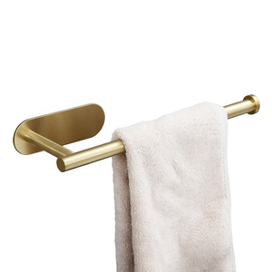 Toallero Moderno de Acero Inoxidable Dorado Cepillado, Fijación Adhesiva a Pared, Diseño de Barra Única, Accesorio de Baño - Product Image 1