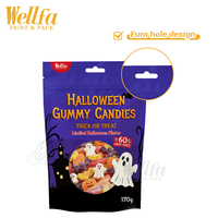 Sac d'emballage pour bonbons gélifiés d'Halloween, sachet autoportant pour le déguisement ou la friandise, avec fenêtre, trou papillon, affichage suspendu, sac en Mylar à fermeture éclair