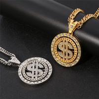 Collier tendance hip-hop cubain-américain avec pendentif rotatif en forme de dollar et strass, chaîne à maillons ajustable